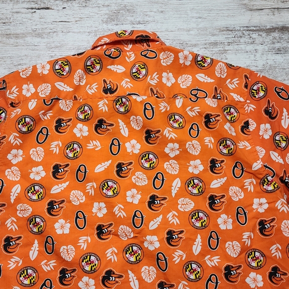 Mens Baltimore Orioles Hawaiian Button Shirt Size XL Orange - Picture 6 of 8